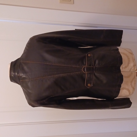 Moto-style  Black Zip-Front Vegan Leather Jacket - Picture 2 of 10